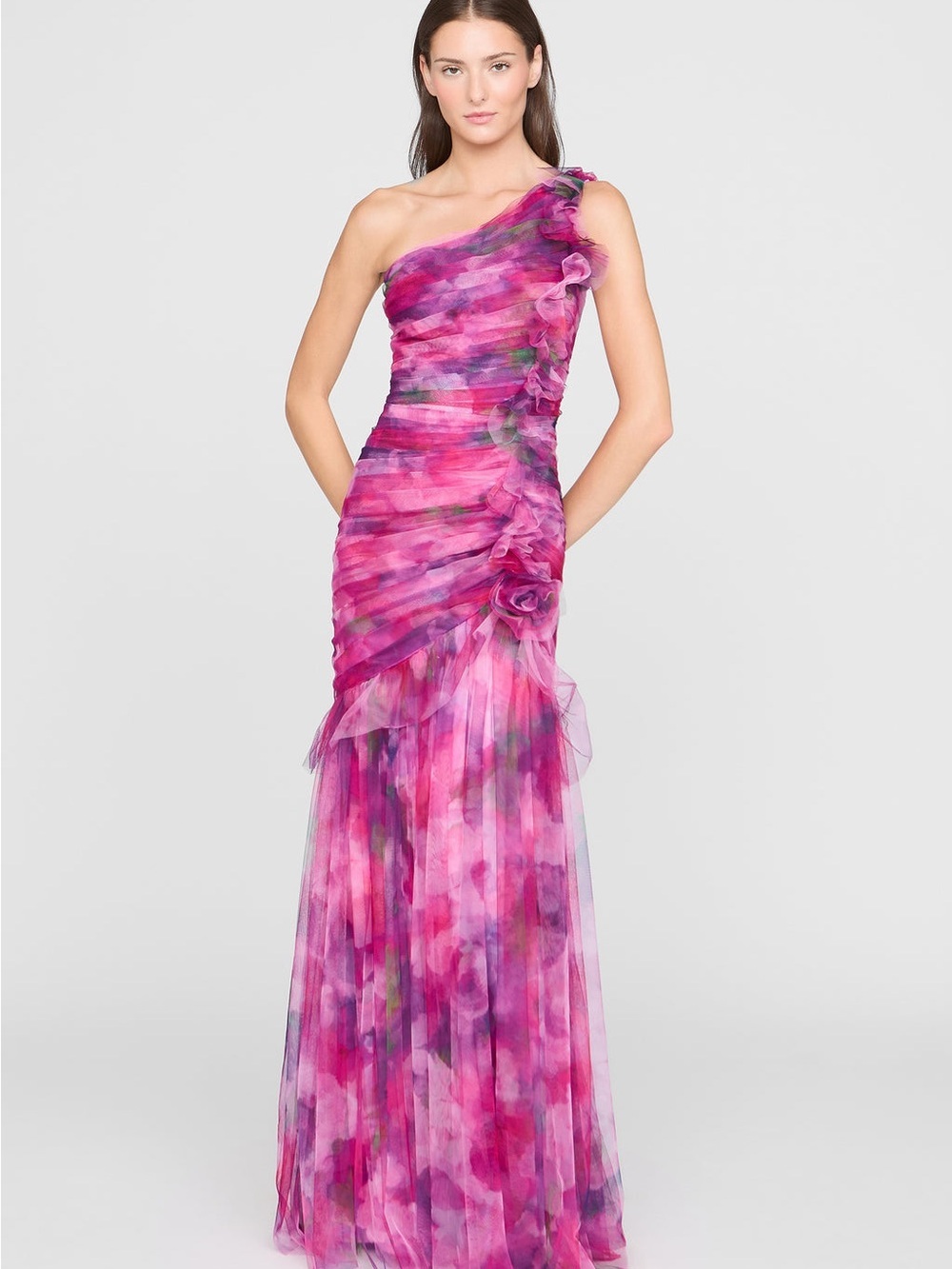 Theia Myrtle One Shoulder Gown Luminous Bouquet Size 4 NWT